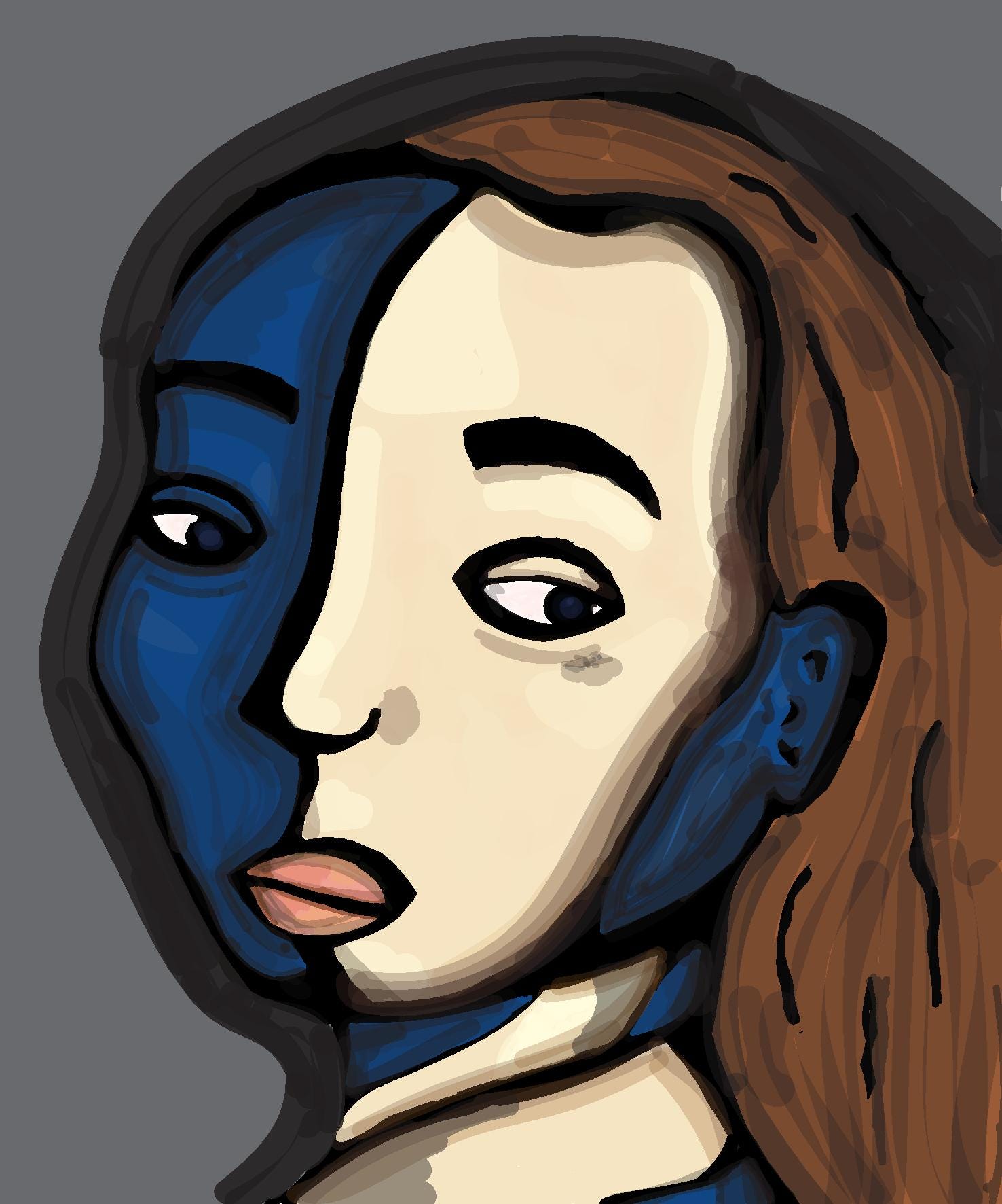 A face divided in two halves